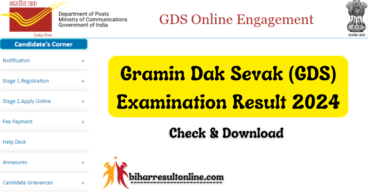 Post Office Gramin Dak Sevak Examination Result 2024 Out