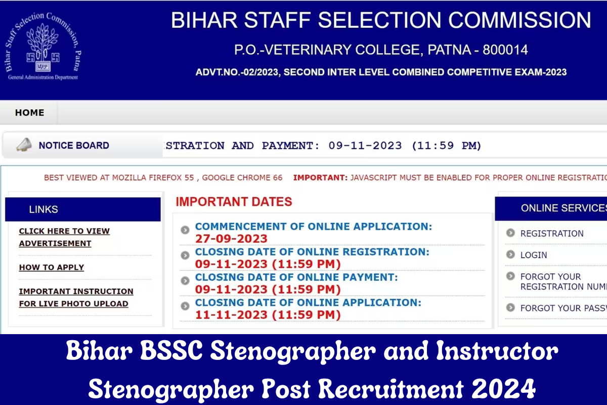 Bihar BSSC Stenographer and Instructor Stenographer Post Recruitment 2024