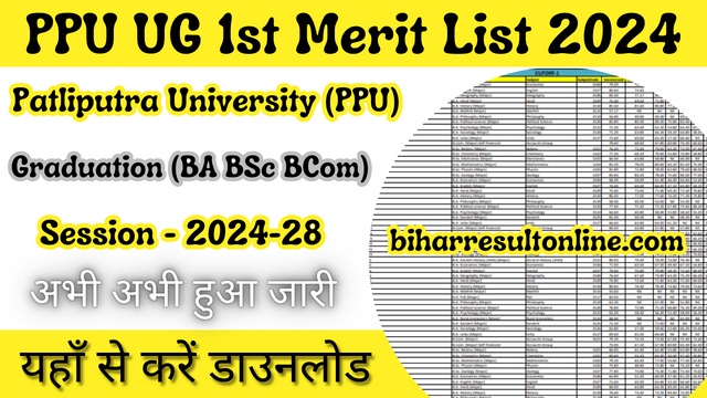Patliputra University (PPU) Graduation (BA BSc BCom) 1st Merit List Session 2024-28
