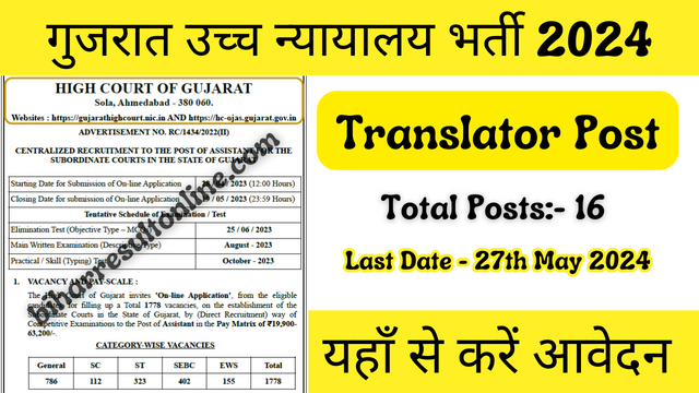 Gujarat High Court Translator Post Recruitment 2024 Online