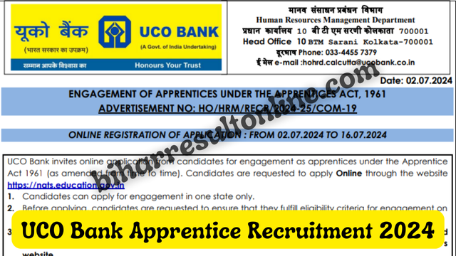 UCO Bank Apprentice Recruitment 2024