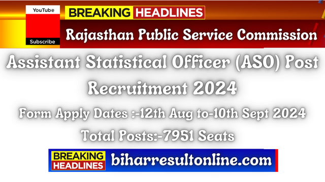 RPSC Rajasthan Assistant Statistical Officer (ASO) Recruitment 2024 Online