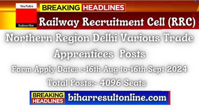 Northern Railway RRC NR Delhi Various Trade Apprentices 2024 Online