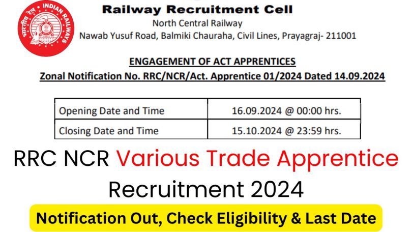 RRC NCR Various Trade Apprentice Recruitment 2024