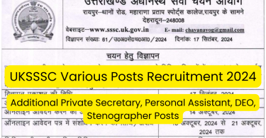 UKSSSC Personal Assistant Recruitment 2024