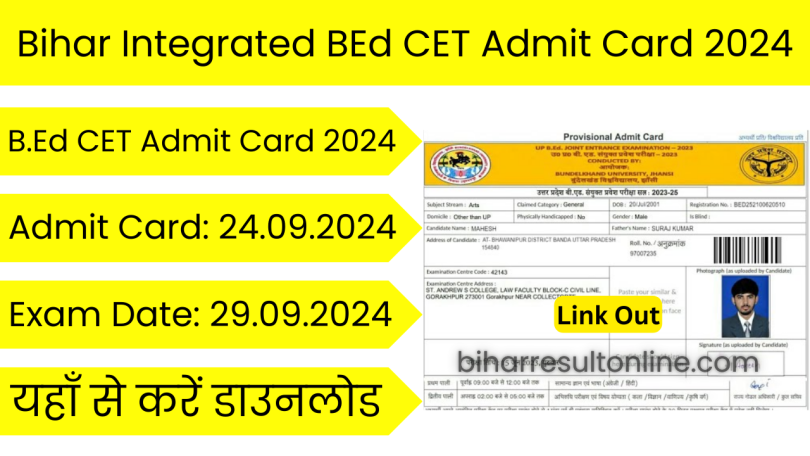 Bihar Integrated BEd Admit Card 2024