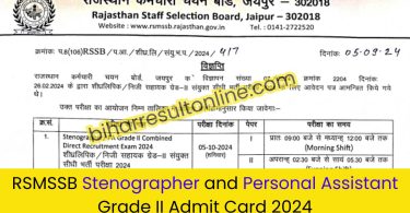 RSMSSB Stenographer and Personal Assistant Grade II Admit Card 2024