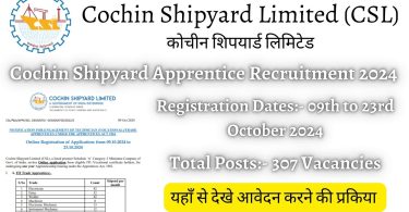 Cochin Shipyard Apprentice Post Recruitment 2024