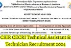 CSIR CECRI Technical Assistant & Technician Recruitment 2024