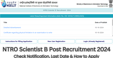 NTRO Scientist B Post Recruitment 2024