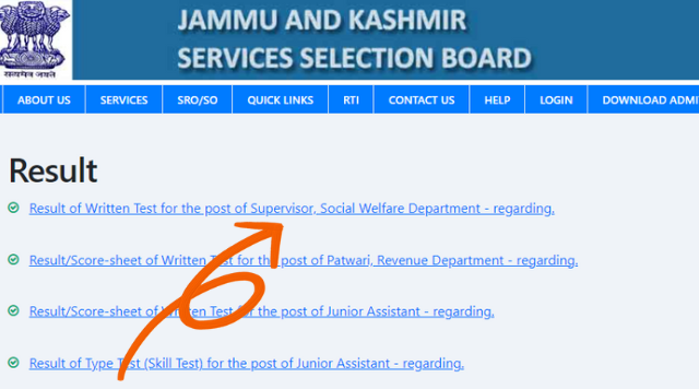 JKSSB Supervisor Final Result 2024