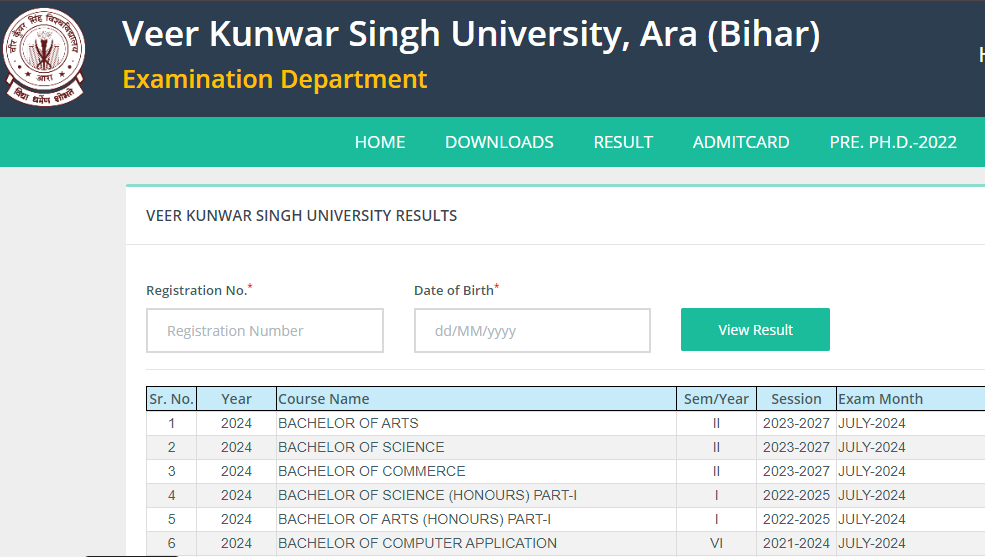 VKSU UG Semester 2 Result 2023-27