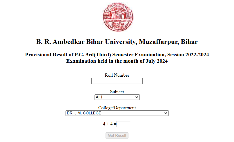 BRABU PG 3rd Semester Result 2024