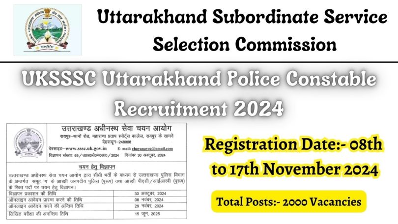 UKSSSC Uttarakhand Police Constable Recruitment 2024