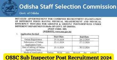 OSSC Sub Inspector Post Recruitment 2024