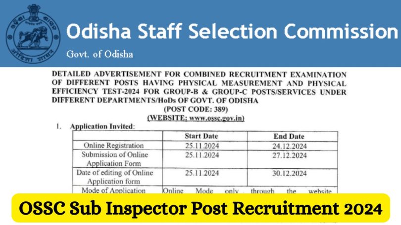 OSSC Sub Inspector Post Recruitment 2024