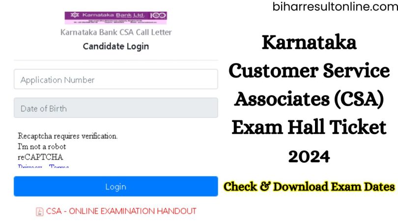 Karnataka Bank CSA Admit Card 2024