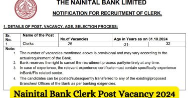 Nainital Bank Clerk Post Vacancy 2024